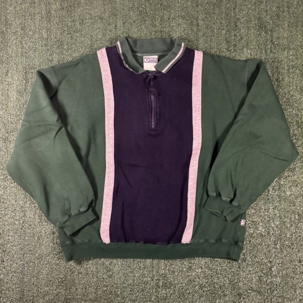 Discus Athletic Quarter Zip Sweatshirt Mens XL Green Colorblock Vintage‎